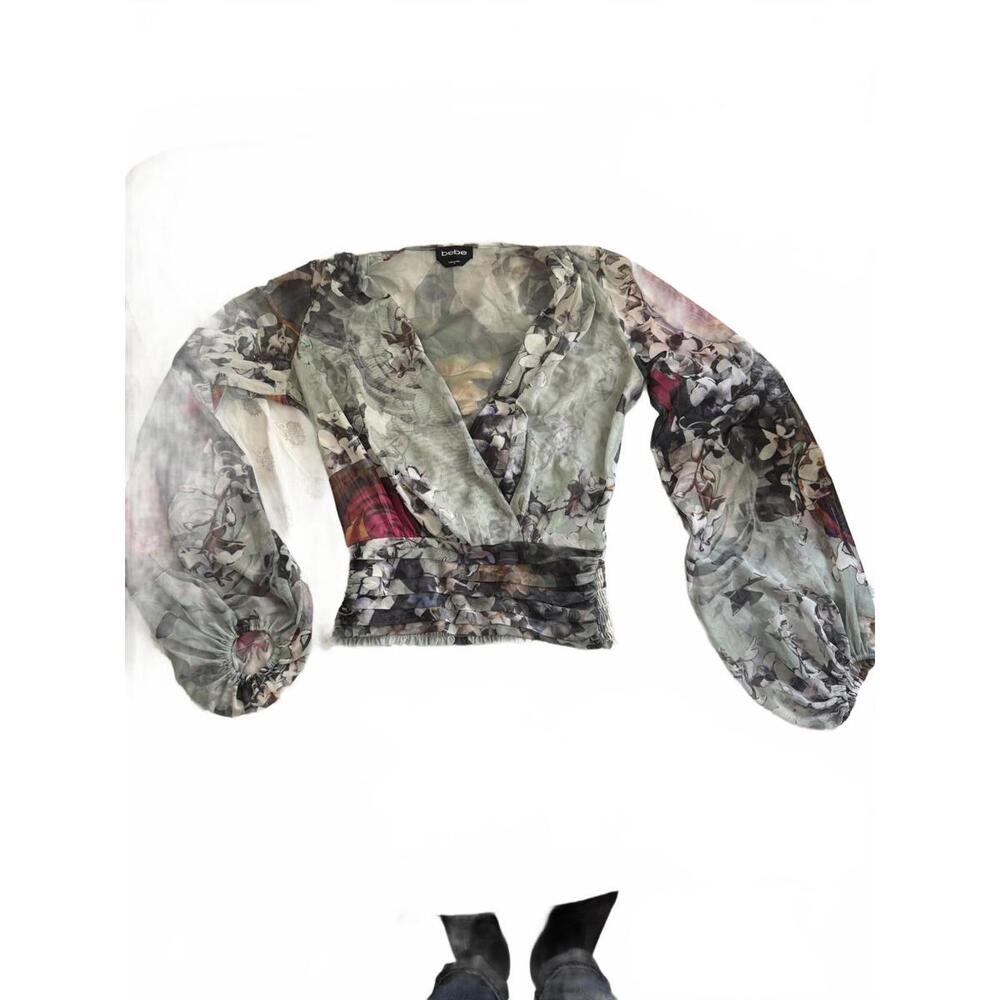 bebe Floral Print Sheer Long Sleeve Blouse